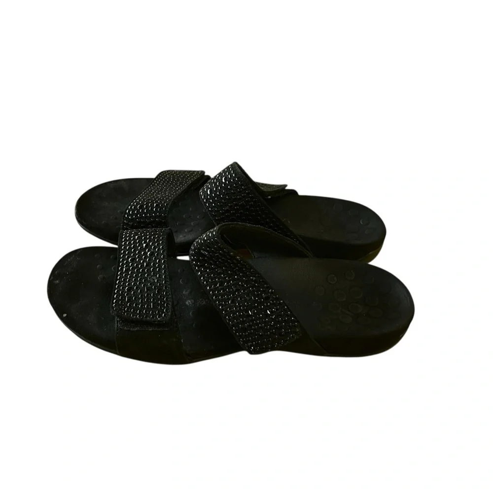 vionic samoa black leather slide adjustable sandals orthaheel comfort 9 - Picture 3 of 4